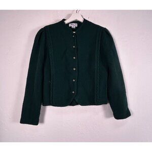 Vintage Deans Of Scotland Womens Green Wool Button-Up Cardigan Sweater Medium